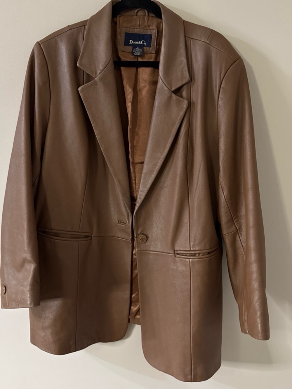 Denim & Co. Brown Leather Jacket Label - Navy Patch